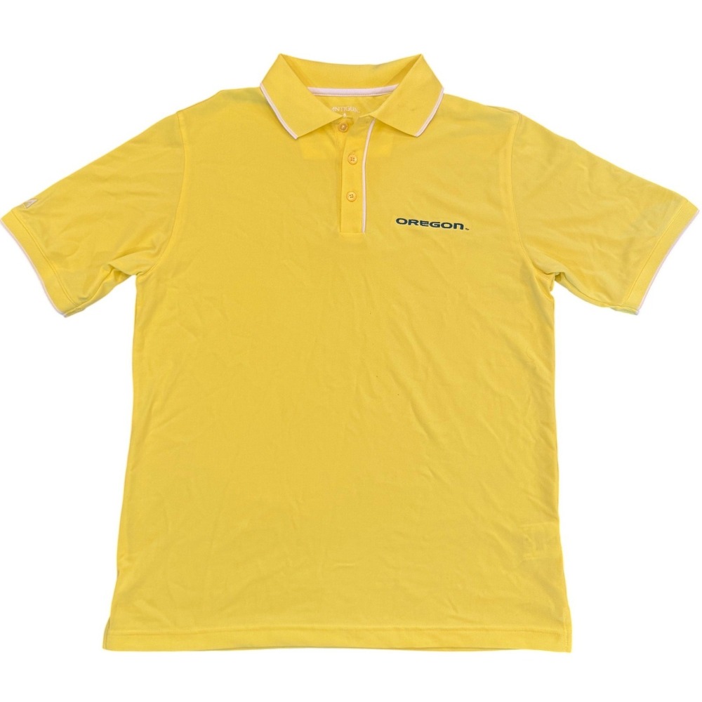 Antigua Oregon Ducks Mens Medium Yellow Short Sleeve Pique Polo Shirt